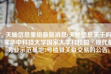 天喻信息重组最新消息(天喻信息关于购买华中科技大学国家大学科技园·现代服务业示范基地3号楼暨关联交易的公告)