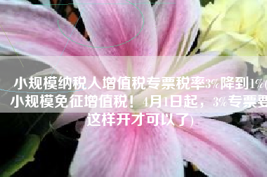 小规模纳税人增值税专票税率3%降到1%(小规模免征增值税！4月1日起，3%专票要这样开才可以了)