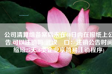 公司清算组备案后未在60日内在报纸上公告,可以注销吗(武汉硚口：注销公告时间缩短25天 6类企业享简易注销程序)