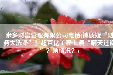 米多财富管理有限公司电话(被质疑“财务大洗澡”！超百亿工程上演“瞒天过海”？啥情况？)