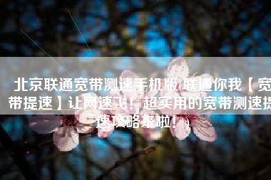 北京联通宽带测速手机版(联通你我【宽带提速】让网速飞！超实用的宽带测速提速攻略来啦！)