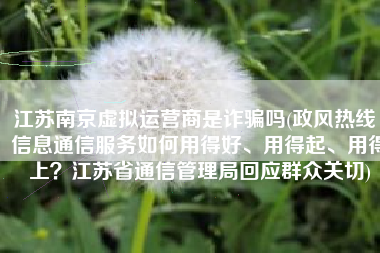 江苏南京虚拟运营商是诈骗吗(政风热线｜信息通信服务如何用得好、用得起、用得上？江苏省通信管理局回应群众关切)