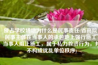 侵占学校场地为什么是民事责任(省高院：民事主体在当事人的承包地上强行施工，当事人阻止施工，属于私力救济行为，并不构成扰乱单位秩序)