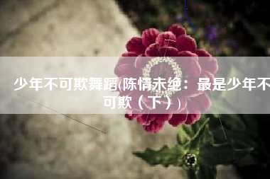 少年不可欺舞蹈(陈情未绝：最是少年不可欺（下）)
