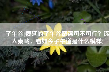 子午谷(魏延的子午谷奇谋可不可行？深入秦岭，看如今子午道是什么模样)