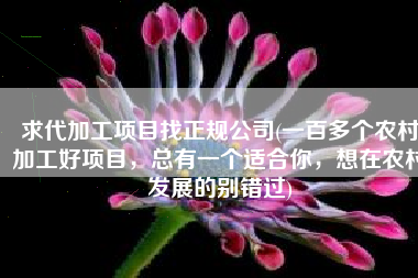 求代加工项目找正规公司(一百多个农村加工好项目，总有一个适合你，想在农村发展的别错过)