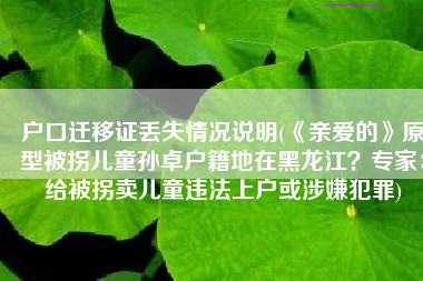 户口迁移证丢失情况说明(《亲爱的》原型被拐儿童孙卓户籍地在黑龙江？专家：给被拐卖儿童违法上户或涉嫌犯罪)