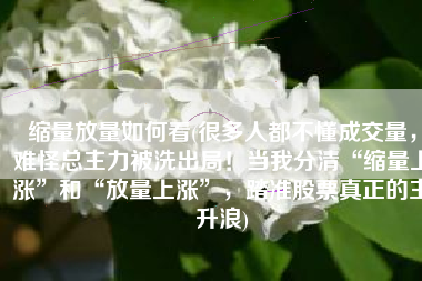 缩量放量如何看(很多人都不懂成交量，难怪总主力被洗出局！当我分清“缩量上涨”和“放量上涨”，踏准股票真正的主升浪)