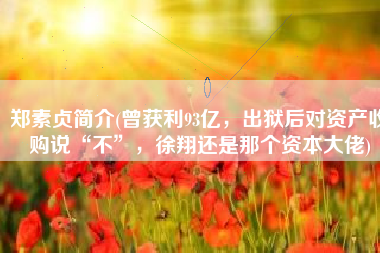 郑素贞简介(曾获利93亿，出狱后对资产收购说“不”，徐翔还是那个资本大佬)