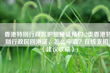 香港特别行政区护照换证预约(2类香港特别行政区回港证，怎么申请？在线支招！（建议收藏）)