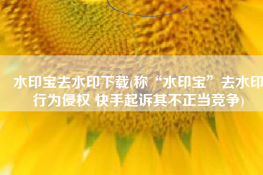 水印宝去水印下载(称“水印宝”去水印行为侵权 快手起诉其不正当竞争)