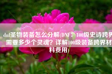 dnf圣物装备怎么分解(DNF：100级史诗跨界需要多少个灵魂？详解100级装备跨界材料费用)