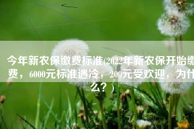 今年新农保缴费标准(2022年新农保开始缴费，6000元标准遇冷，200元受欢迎，为什么？)