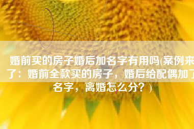 婚前买的房子婚后加名字有用吗(案例来了：婚前全款买的房子，婚后给配偶加了名字，离婚怎么分？)
