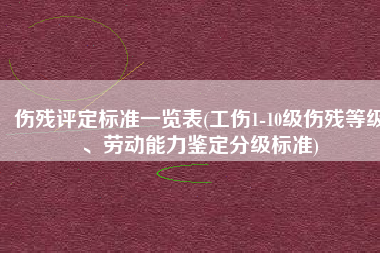伤残评定标准一览表(工伤1-10级伤残等级、劳动能力鉴定分级标准)