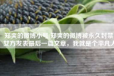 郑爽的微博小号(郑爽的微博被永久封禁！女方发表最后一篇文章，我就是个平凡人)