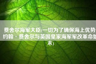 费舍尔海军大臣(一切为了确保海上优势，约翰·费舍尔与英国皇家海军军改革命始末)