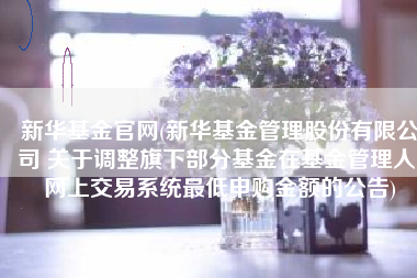 新华基金官网(新华基金管理股份有限公司 关于调整旗下部分基金在基金管理人 网上交易系统最低申购金额的公告)