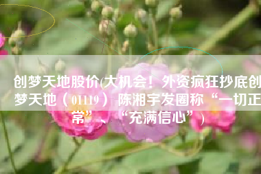 创梦天地股价(大机会！外资疯狂抄底创梦天地（01119） 陈湘宇发圈称“一切正常”、“充满信心”)