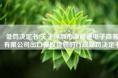 处罚决定书(关于深圳市源顺道电子商务有限公司出口侵权货物的行政处罚决定书)