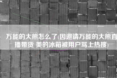 万能的大熊怎么了(因邀请万能的大熊直播带货 美的冰箱被用户骂上热搜)