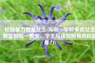 校园暴力都是女生(海南一学校多名女生教室群殴一男生，学生应该如何预防校园暴力)