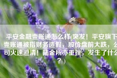 平安金融壹账通怎么样(突发！平安旗下壹账通被指财务造假，股价盘前大跌，公司火速澄清！陆金所亦重挫，发生了什么？)