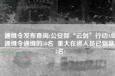 通缉令发布查询(公安部“云剑”行动A级通缉令通缉的50名  重大在逃人员已到案13名)