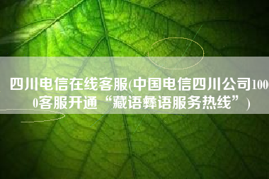 四川电信在线客服(中国电信四川公司10000客服开通“藏语彝语服务热线”)
