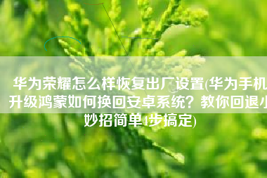 华为荣耀怎么样恢复出厂设置(华为手机升级鸿蒙如何换回安卓系统？教你回退小妙招简单4步搞定)