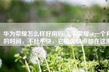 华为荣耀怎么样好用吗(上手荣耀60一个月的时间，不吐不快，它的优缺点都在这里了)