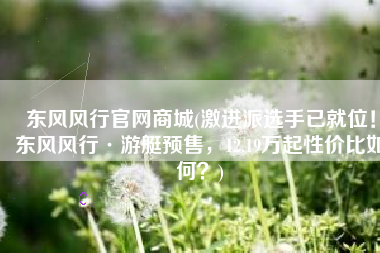 东风风行官网商城(激进派选手已就位！东风风行·游艇预售，12.19万起性价比如何？)