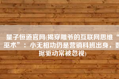 量子恒道官网(揭穿雕爷的互联网思维“巫术”：小无相功仍是营销科班出身，数据驱动常被忽视)