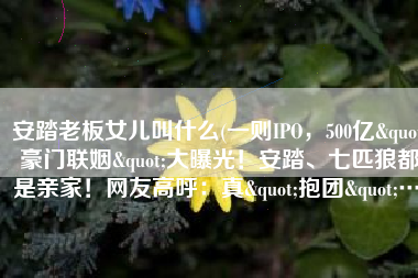 安踏老板女儿叫什么(一则IPO，500亿"豪门联姻"大曝光！安踏、七匹狼都是亲家！网友高呼：真"抱团"…)
