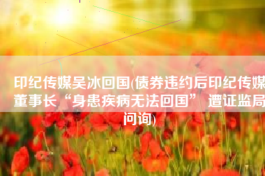 印纪传媒吴冰回国(债券违约后印纪传媒董事长“身患疾病无法回国” 遭证监局问询)