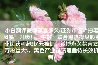 小白测评微博禁言多久(证券市场“扫黑风暴”升级！“牛散”联合黑嘴操纵股票非法获利超2亿元被抓，微博永久禁言325万粉丝大V，黑色产业链清理亟待长效机制)