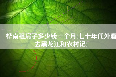 桦南租房子多少钱一个月(七十年代外溜去黑龙江和农村记)
