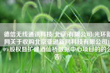 德信无线通讯科技(北京)有限公司(光环新网关于收购北京亚逊新网科技有限公司100%股权暨扩建酒仙桥数据中心项目的的公告)