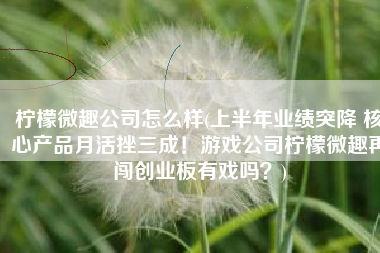 柠檬微趣公司怎么样(上半年业绩突降 核心产品月活挫三成！游戏公司柠檬微趣再闯创业板有戏吗？)