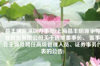 晶丰明源深圳办事处(上海晶丰明源半导体股份有限公司关于选举董事长、 监事会主席及聘任高级管理人员、证券事务代表的公告)