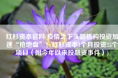 红杉资本官网(疫情之下头部机构投资加速“抢地盘”！红杉资本1个月投资25个项目（附今年以来投融资事件）)