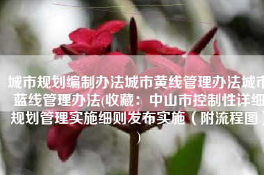 城市规划编制办法城市黄线管理办法城市蓝线管理办法(收藏：中山市控制性详细规划管理实施细则发布实施（附流程图）)
