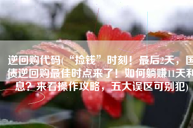 逆回购代码(“捡钱”时刻！最后2天，国债逆回购最佳时点来了！如何躺赚11天利息？来看操作攻略，五大误区可别犯)