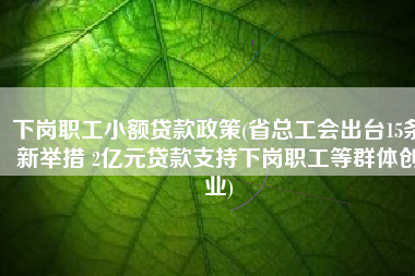 下岗职工小额贷款政策(省总工会出台15条新举措 2亿元贷款支持下岗职工等群体创业)