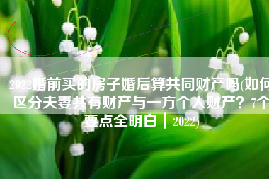 2022婚前买的房子婚后算共同财产吗(如何区分夫妻共有财产与一方个人财产？7个要点全明白｜2022)