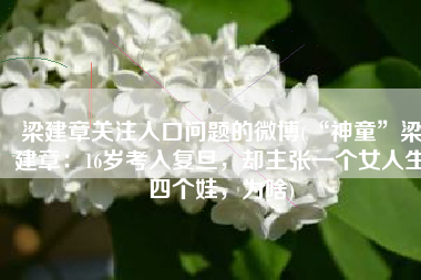 梁建章关注人口问题的微博(“神童”梁建章：16岁考入复旦，却主张一个女人生四个娃，为啥)