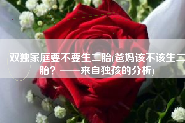 双独家庭要不要生二胎(爸妈该不该生二胎？——来自独孩的分析)