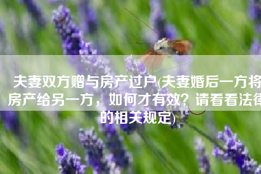 夫妻双方赠与房产过户(夫妻婚后一方将房产给另一方，如何才有效？请看看法律的相关规定)