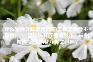什么是黑珍珠餐厅指南(美食美景皆不可辜负！2022黑珍珠餐厅指南发布，杭州上城这4家上榜餐厅你去过吗？)