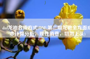 dnf龙袍合成方式(DNF:第二期龙袍全方面成本计算分析，理性消费，切勿上头)